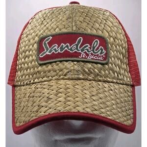 Sandals St Lucia 25th Anniversary Woven Straw Trucker Hat Snapback Cap Mesh back